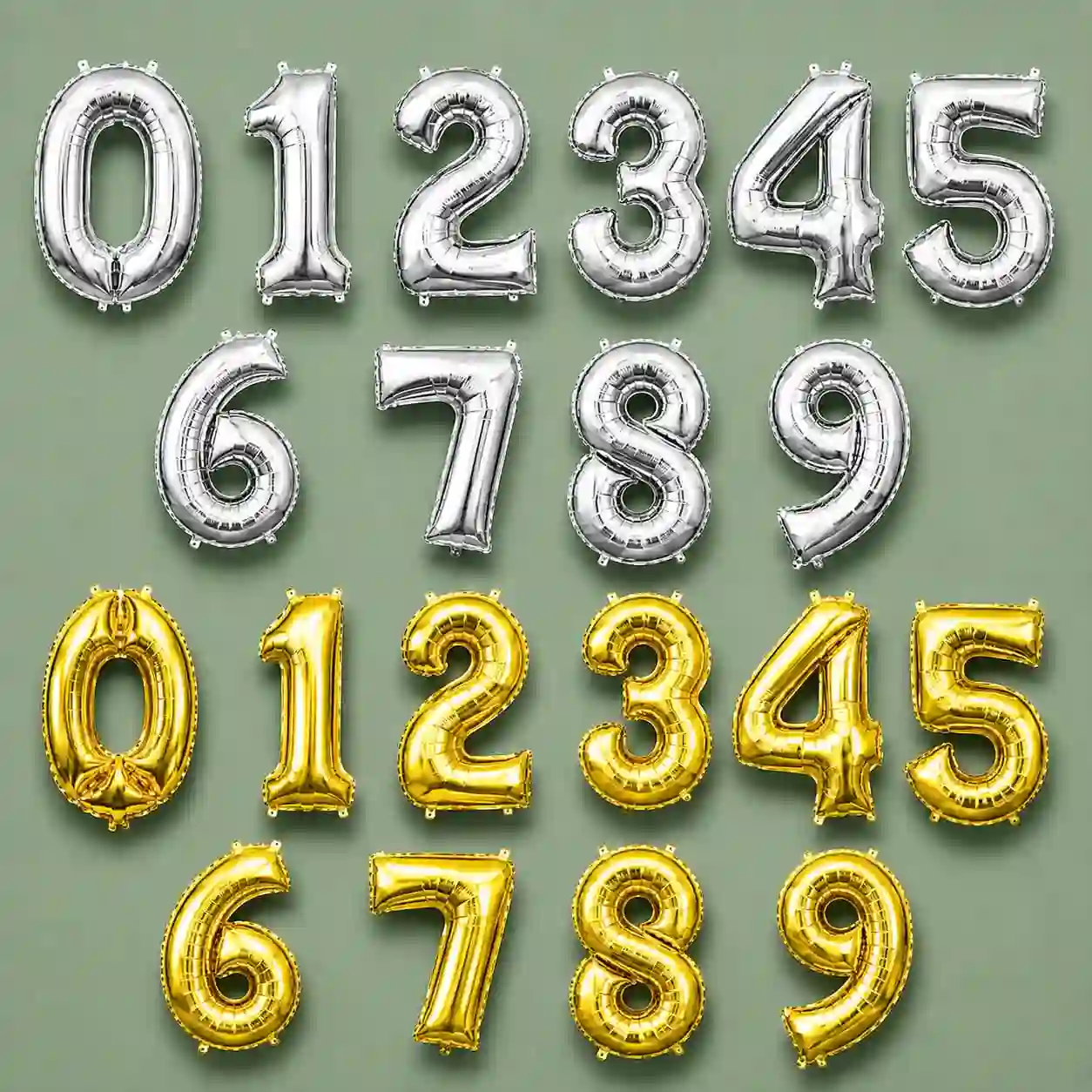 Numeric Golden and Silver Foil Balloon
